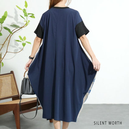 【Mサイズ】綿混チェック柄・タックデザインワンピース｜大人カジュアル・体型カバー・SILENT WORTH C-3086