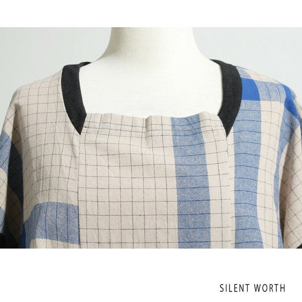 【Mサイズ】綿混チェック柄・タックデザインワンピース｜大人カジュアル・体型カバー・SILENT WORTH C-3086