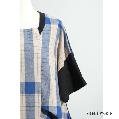 【Mサイズ】綿混チェック柄・タックデザインワンピース｜大人カジュアル・体型カバー・SILENT WORTH C-3086