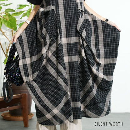 【Mサイズ】綿混チェック柄・タックデザインワンピース｜大人カジュアル・体型カバー・SILENT WORTH C-3086