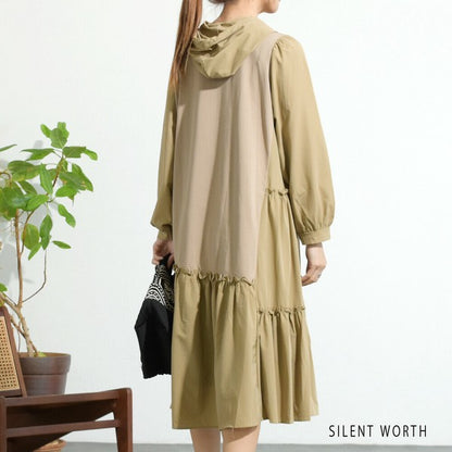 【M】異素材ギャザー切替パーカーワンピース｜フーディデザイン・体型カバー・SILENT WORTH N-2889