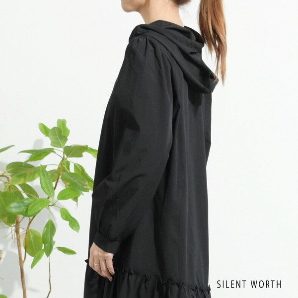 【M】異素材ギャザー切替パーカーワンピース｜フーディデザイン・体型カバー・SILENT WORTH N-2889