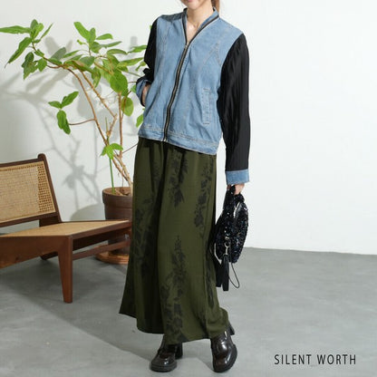 【M】プリーツ×デニム切替ジャケット｜異素材コンビ・カジュアルアウター・SILENT WORTH N-2865