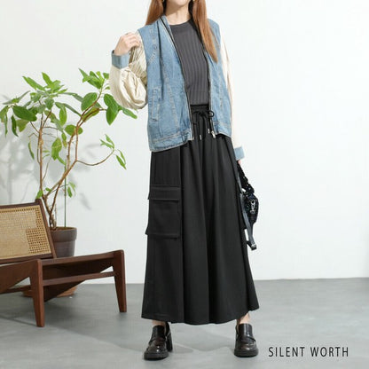 【M】プリーツ×デニム切替ジャケット｜異素材コンビ・カジュアルアウター・SILENT WORTH N-2865