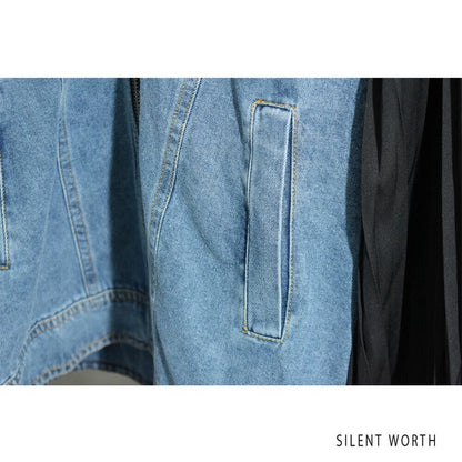 【M】プリーツ×デニム切替ジャケット｜異素材コンビ・カジュアルアウター・SILENT WORTH N-2865