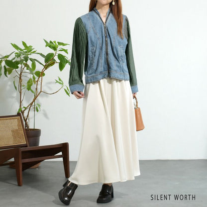 【M】プリーツ×デニム切替ジャケット｜異素材コンビ・カジュアルアウター・SILENT WORTH N-2865