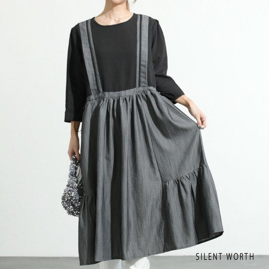 【M〜L相当】配色ドッキングワンピース｜ゆったりシルエット・体型カバー・SILENT WORTH N-2896