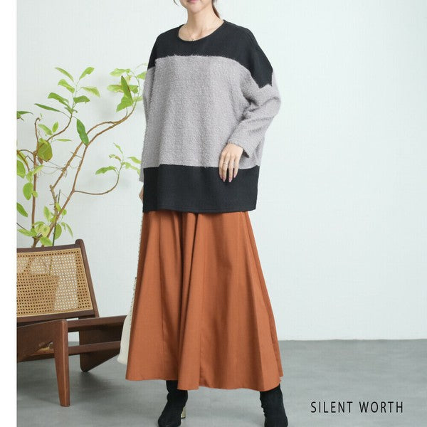 【M〜L相当】シャギー配色プルオーバー｜ふんわり起毛・異素材切替・大人ナチュラル・C-3177