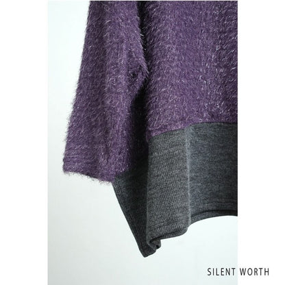 【M〜L相当】シャギー配色プルオーバー｜ふんわり起毛・異素材切替・大人ナチュラル・C-3177