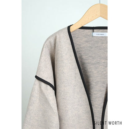 【M〜L相当】配色パイピング起毛ノーカラーコート｜軽量アウター・上品シンプル・秋冬アウター・C-3181