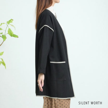 【M〜L相当】配色パイピング起毛ノーカラーコート｜軽量アウター・上品シンプル・秋冬アウター・C-3181