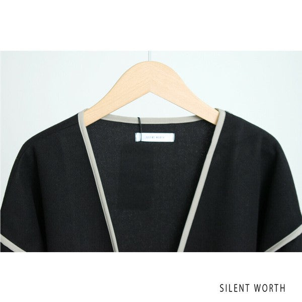 【M〜L相当】配色パイピング起毛ノーカラーコート｜軽量アウター・上品シンプル・秋冬アウター・C-3181