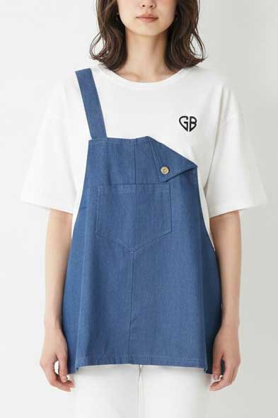 デニム ドッキング オーバーサイズ チュニック Tシャツ 半袖 ゆったり 体型カバー 綿100% 春 夏