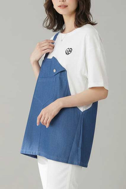 デニム ドッキング オーバーサイズ チュニック Tシャツ 半袖 ゆったり 体型カバー 綿100% 春 夏