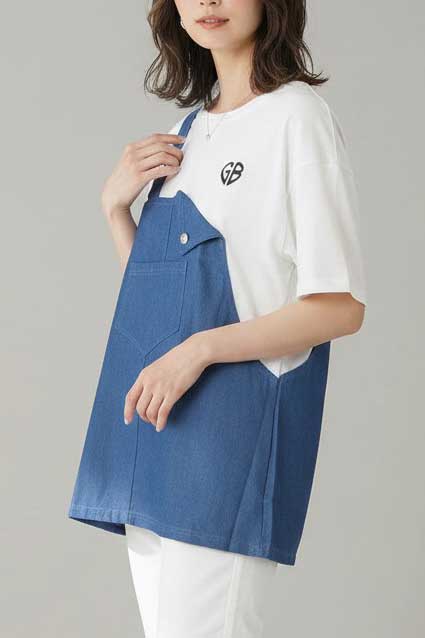 デニム ドッキング オーバーサイズ チュニック Tシャツ 半袖 ゆったり 体型カバー 綿100% 春 夏