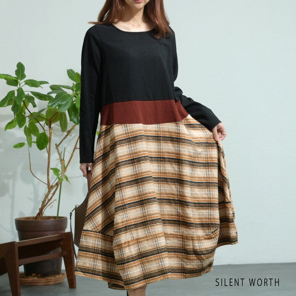 センソユニコ【40】変形ワンピース チェック柄 赤 通勤 ウール混 日本製 センソユニコ【40】変形ワンピース チェック柄 赤 通勤 ウール混