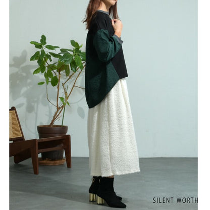 【Mサイズ】ふくれジャカード配色プルオーバー｜異素材切替・体型カバー・長袖トップス・秋冬・Z-093