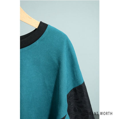 【Mサイズ】ふくれジャカード配色プルオーバー｜異素材切替・体型カバー・長袖トップス・秋冬・Z-093