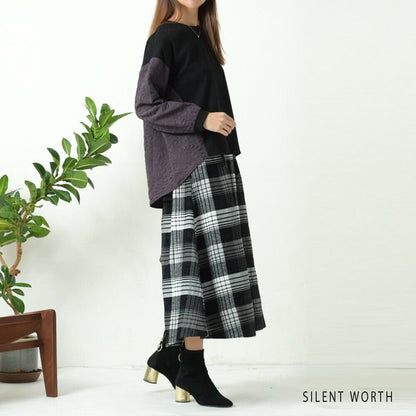 【Mサイズ】ふくれジャカード配色プルオーバー｜異素材切替・体型カバー・長袖トップス・秋冬・Z-093