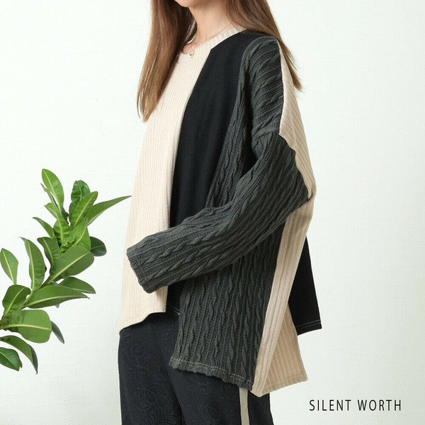 美品⁂センソユニコ⁂ジャケット　薄手　異素材切替　リネン　羽織　アシメ　Mサイズ M〜L】異素材配色デザイン アシメ切替プルオーバー｜ゆったり