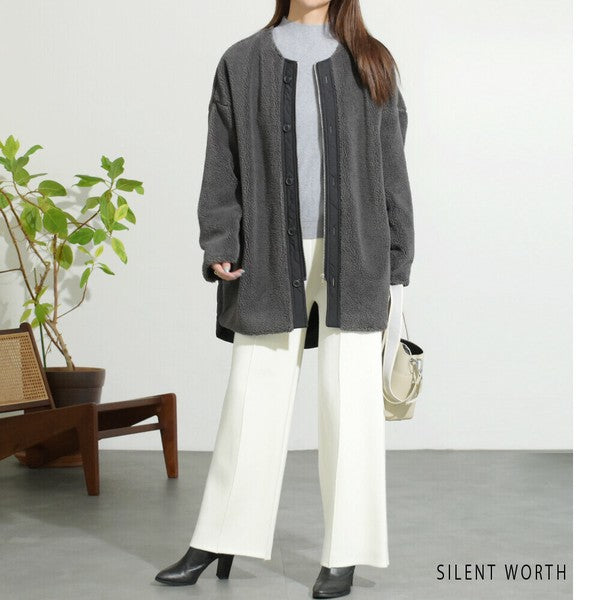 【Mサイズ】キルティング×ボアジャケット｜軽量あったか・ノーカラー・ゆったりシルエット・SILENT WORTH C-3189