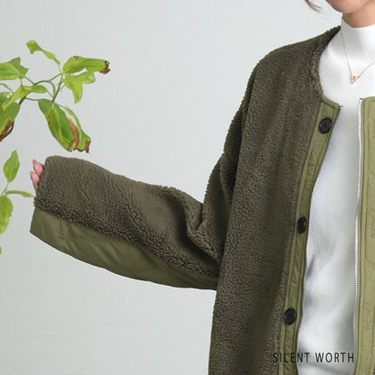 【Mサイズ】キルティング×ボアジャケット｜軽量あったか・ノーカラー・ゆったりシルエット・SILENT WORTH C-3189