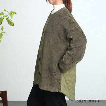 【Mサイズ】キルティング×ボアジャケット｜軽量あったか・ノーカラー・ゆったりシルエット・SILENT WORTH C-3189