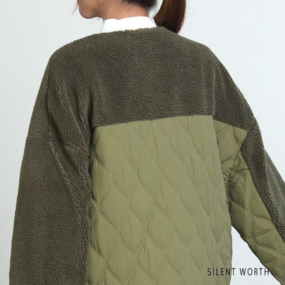 【Mサイズ】キルティング×ボアジャケット｜軽量あったか・ノーカラー・ゆったりシルエット・SILENT WORTH C-3189