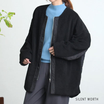 【Mサイズ】キルティング×ボアジャケット｜軽量あったか・ノーカラー・ゆったりシルエット・SILENT WORTH C-3189