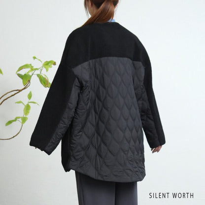 【Mサイズ】キルティング×ボアジャケット｜軽量あったか・ノーカラー・ゆったりシルエット・SILENT WORTH C-3189