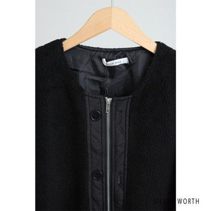 【Mサイズ】キルティング×ボアジャケット｜軽量あったか・ノーカラー・ゆったりシルエット・SILENT WORTH C-3189