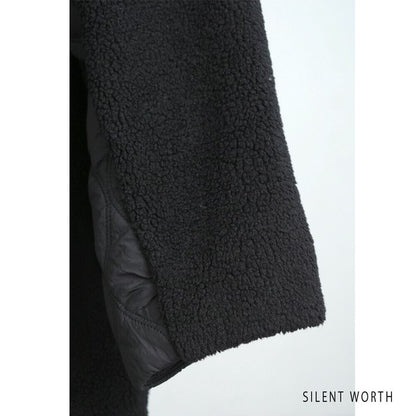 【Mサイズ】キルティング×ボアジャケット｜軽量あったか・ノーカラー・ゆったりシルエット・SILENT WORTH C-3189