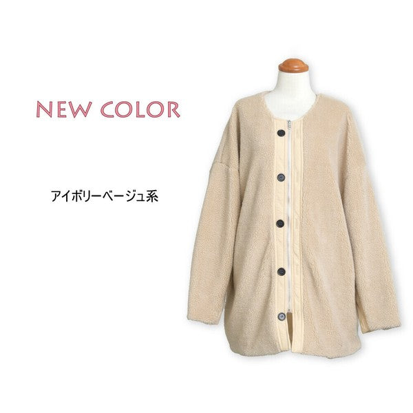 【Mサイズ】キルティング×ボアジャケット｜軽量あったか・ノーカラー・ゆったりシルエット・SILENT WORTH C-3189