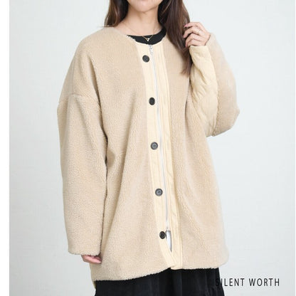 【Mサイズ】キルティング×ボアジャケット｜軽量あったか・ノーカラー・ゆったりシルエット・SILENT WORTH C-3189