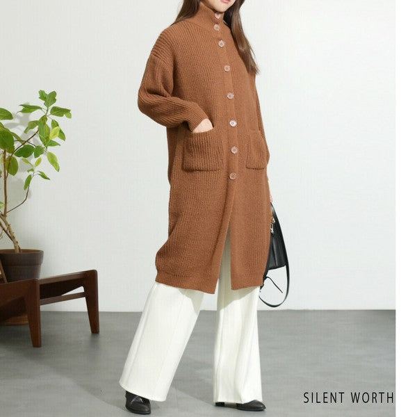 【Mサイズ】畦編みロングニットカーディガン｜SILENT WORTH レディース 羽織り 秋冬 長袖 ロング丈 N-2963