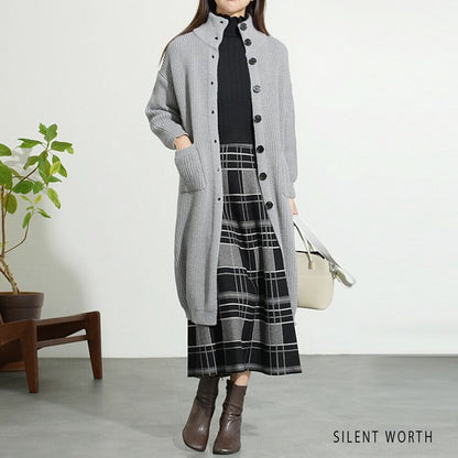 【Mサイズ】畦編みロングニットカーディガン｜SILENT WORTH レディース 羽織り 秋冬 長袖 ロング丈 N-2963