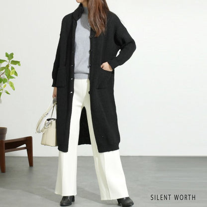 【Mサイズ】畦編みロングニットカーディガン｜SILENT WORTH レディース 羽織り 秋冬 長袖 ロング丈 N-2963