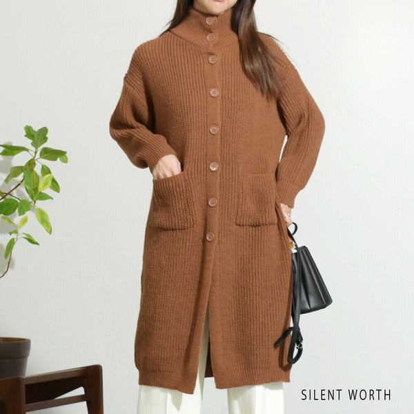 【Mサイズ】畦編みロングニットカーディガン｜SILENT WORTH レディース 羽織り 秋冬 長袖 ロング丈 N-2963