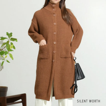 【Mサイズ】畦編みロングニットカーディガン｜SILENT WORTH レディース 羽織り 秋冬 長袖 ロング丈 N-2963