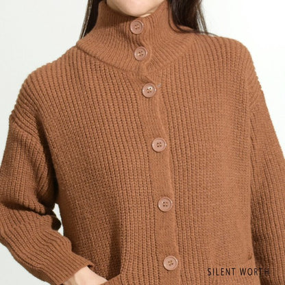 【Mサイズ】畦編みロングニットカーディガン｜SILENT WORTH レディース 羽織り 秋冬 長袖 ロング丈 N-2963