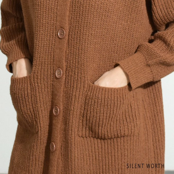 【Mサイズ】畦編みロングニットカーディガン｜SILENT WORTH レディース 羽織り 秋冬 長袖 ロング丈 N-2963