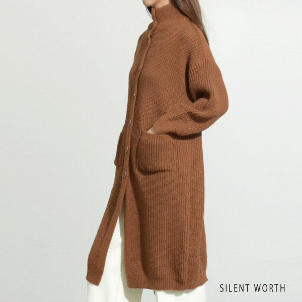 【Mサイズ】畦編みロングニットカーディガン｜SILENT WORTH レディース 羽織り 秋冬 長袖 ロング丈 N-2963