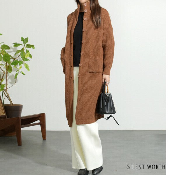【Mサイズ】畦編みロングニットカーディガン｜SILENT WORTH レディース 羽織り 秋冬 長袖 ロング丈 N-2963