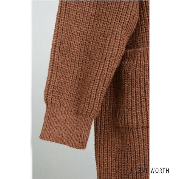 【Mサイズ】畦編みロングニットカーディガン｜SILENT WORTH レディース 羽織り 秋冬 長袖 ロング丈 N-2963