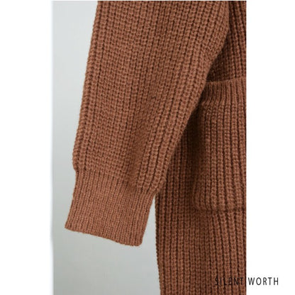 【Mサイズ】畦編みロングニットカーディガン｜SILENT WORTH レディース 羽織り 秋冬 長袖 ロング丈 N-2963