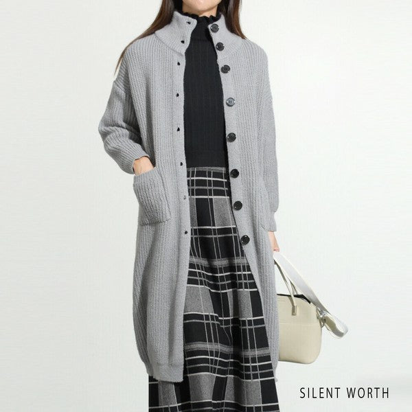 【Mサイズ】畦編みロングニットカーディガン｜SILENT WORTH レディース 羽織り 秋冬 長袖 ロング丈 N-2963