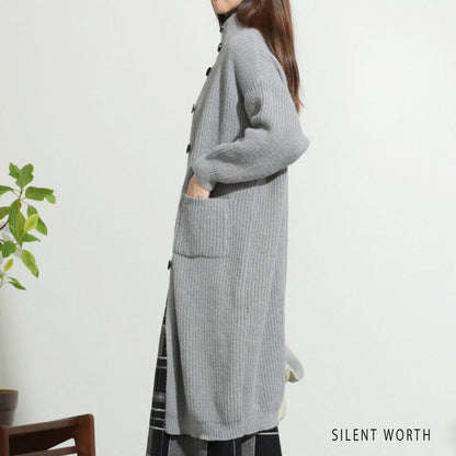 【Mサイズ】畦編みロングニットカーディガン｜SILENT WORTH レディース 羽織り 秋冬 長袖 ロング丈 N-2963