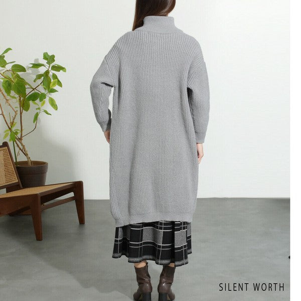 【Mサイズ】畦編みロングニットカーディガン｜SILENT WORTH レディース 羽織り 秋冬 長袖 ロング丈 N-2963