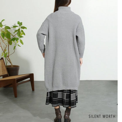 【Mサイズ】畦編みロングニットカーディガン｜SILENT WORTH レディース 羽織り 秋冬 長袖 ロング丈 N-2963