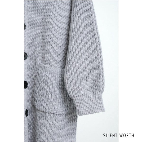 【Mサイズ】畦編みロングニットカーディガン｜SILENT WORTH レディース 羽織り 秋冬 長袖 ロング丈 N-2963
